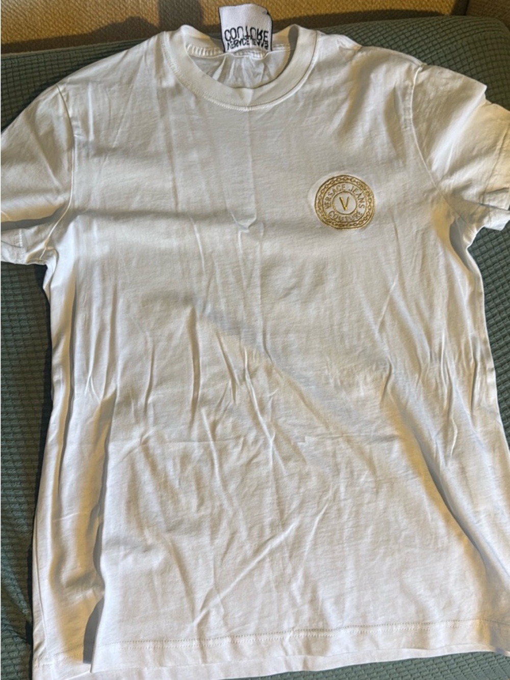 Versace White Tee with Gold Emblem - Men’s